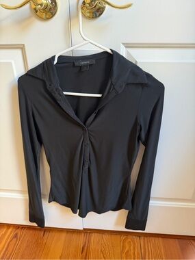 Express Black Long-Sleeve Button-Front Blouse